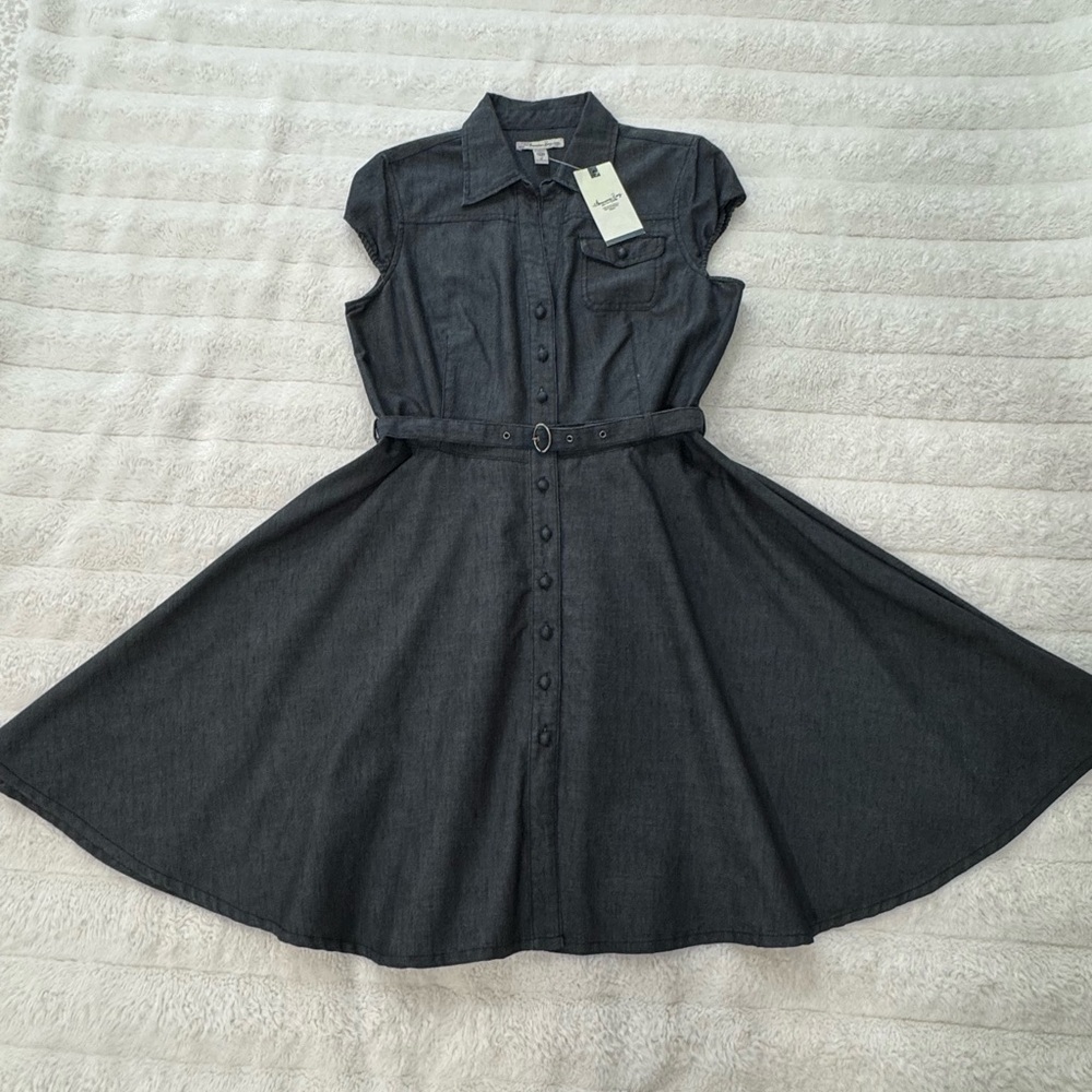 American Rag Dark Blue Denim Button-Front Fit-and-Flare Midi Dress - Picture 2 of 8